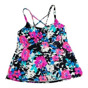 Island Escape Society Floral pink Palisades tankini top plus size 16W
